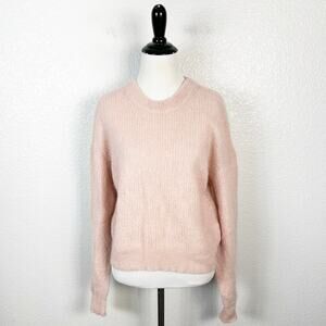Veronica Beard Womens Melinda Crew Neck Fuzzy Knit Crop Sweater Pink Size Large